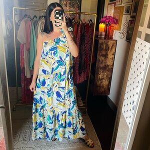 By Anthropologie One-Shoulder Banana Print Maxi Dress